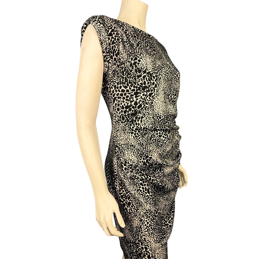 Leopard Print Dress Size 4 Ruched Sheath Dress Jersey Knit Bodycon Comfortable - Picture 2 of 12